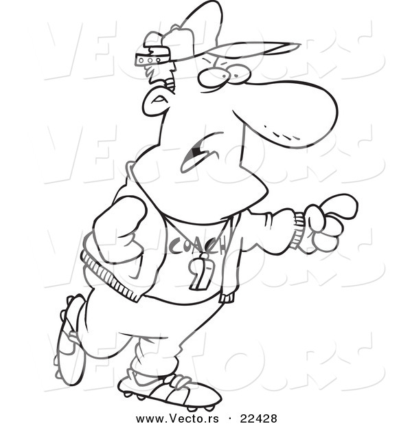 Vector of a Cartoon Pointing Coach - Coloring Page Outline