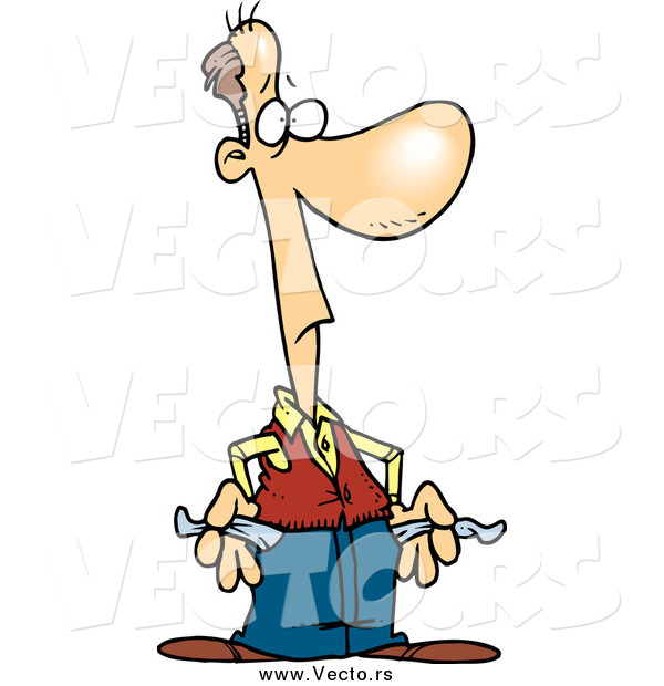 Vector of a Cartoon Poor White Guy with Turned out Pockets