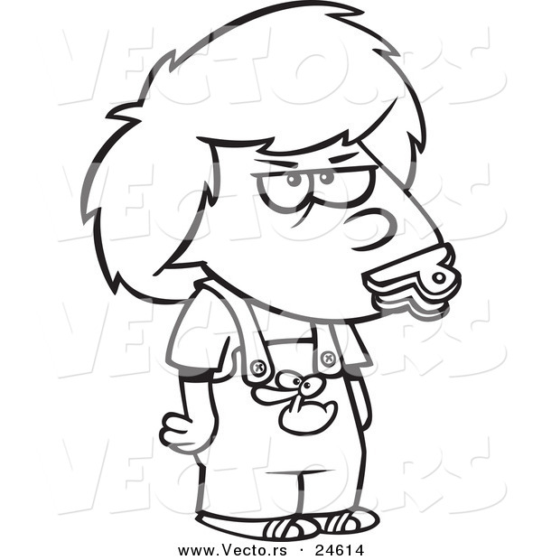 Vector of a Cartoon Potty Mouth Girl with a Clip over Her Lips - Outlined Coloring Page