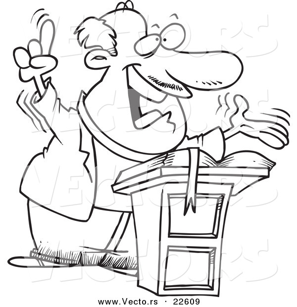Vector of a Cartoon Preaching Pastor - Coloring Page Outline
