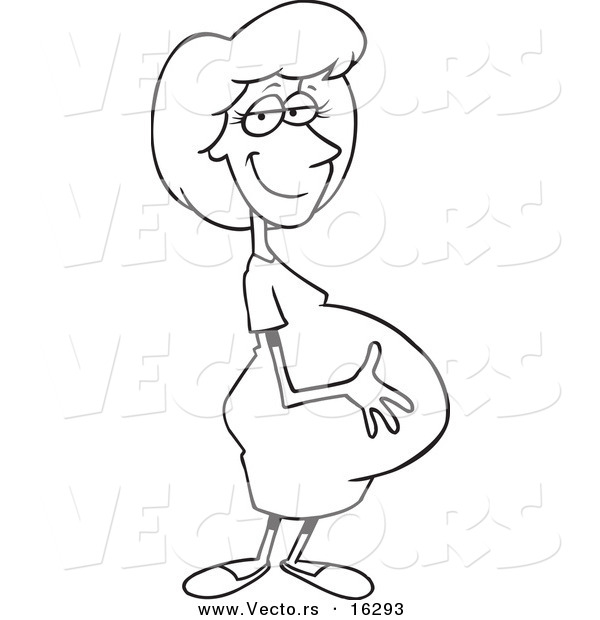 Vector of a Cartoon Pregnant Girl - Outlined Coloring Page Drawing