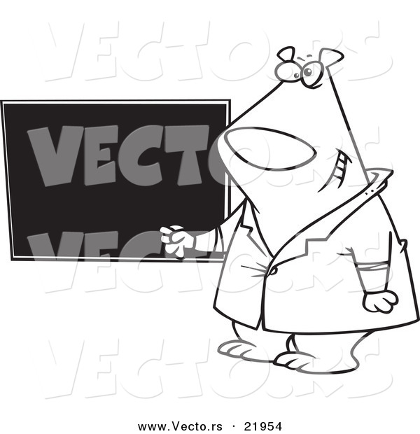 Vector of a Cartoon Presenter Bear by a Chalkboard - Outlined Coloring Page