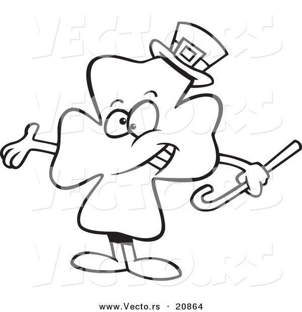 Vector of a Cartoon Presenting St Patricks Day Clover - Coloring Page Outline