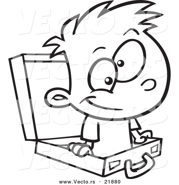 Vector of a Cartoon Prodigy Boy in a Briefcase - Outlined Coloring Page