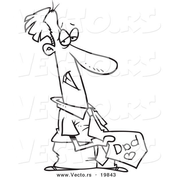 Vector of a Cartoon Proud Dad Businessman Showing off His Tie - Outlined Coloring Page
