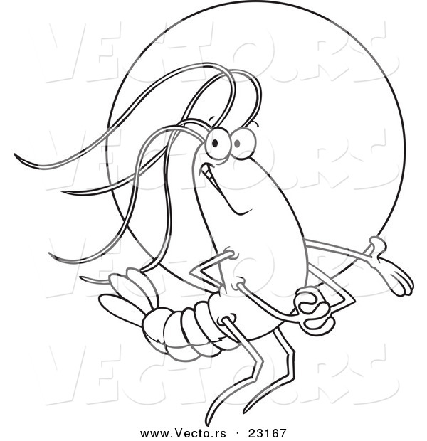 Vector of a Cartoon Proud Shrimp in the Spotlight - Coloring Page Outline