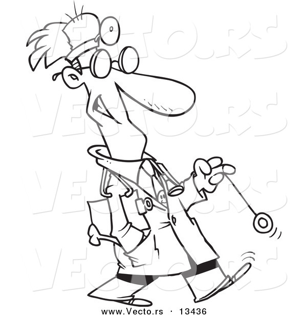 Vector of a Cartoon Psychiatrist Playing with a Yo Yo - Coloring Page Outline