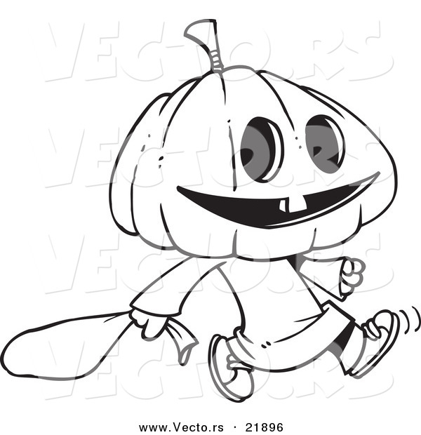Vector of a Cartoon Pumpkin Head Trick or Treater - Outlined Coloring Page