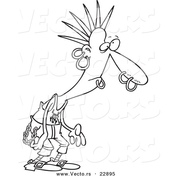 Vector of a Cartoon Punk Guy with Piercings - Coloring Page Outline