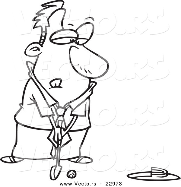 Vector of a Cartoon Putting Businessman - Coloring Page Outline