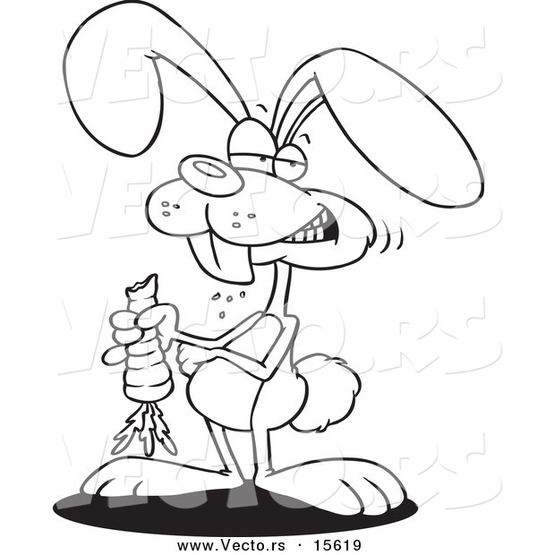Vector of a Cartoon Rabbit Munching on a Carrot - Coloring Page Outline