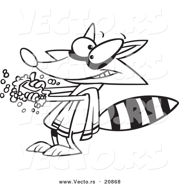 Vector of a Cartoon Raccoon Washing His Hands - Coloring Page Outline