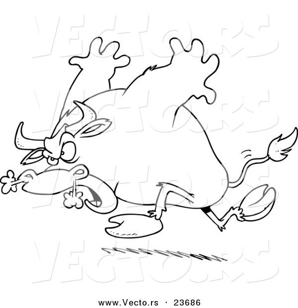 Vector of a Cartoon Raging Bull - Coloring Page Outline