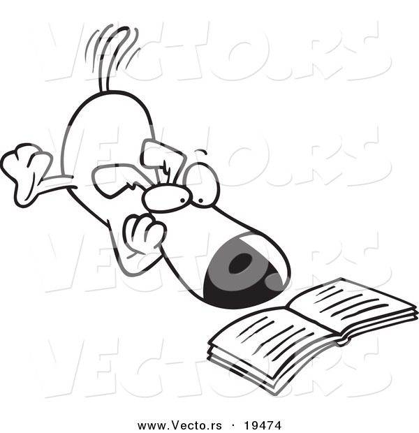 Vector of a Cartoon Reading Dog - Outlined Coloring Page