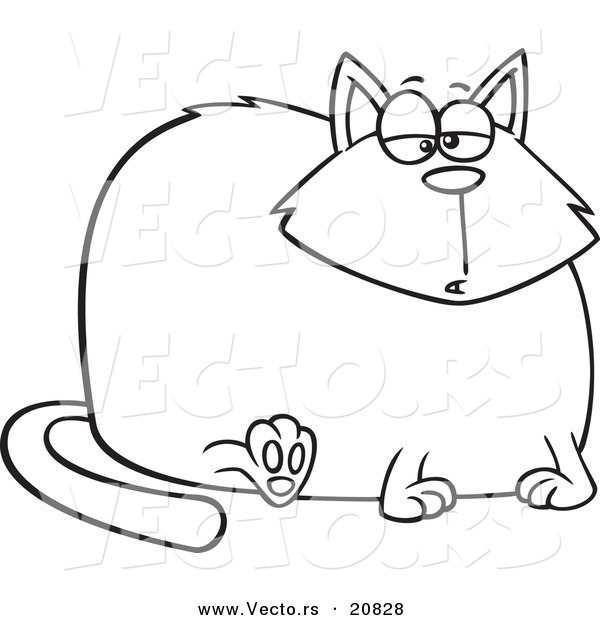 Vector of a Cartoon Really Fat Cat - Coloring Page Outline