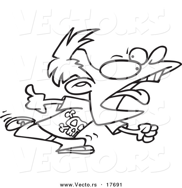 Vector of a Cartoon Rebel Boy Running - Coloring Page Outline