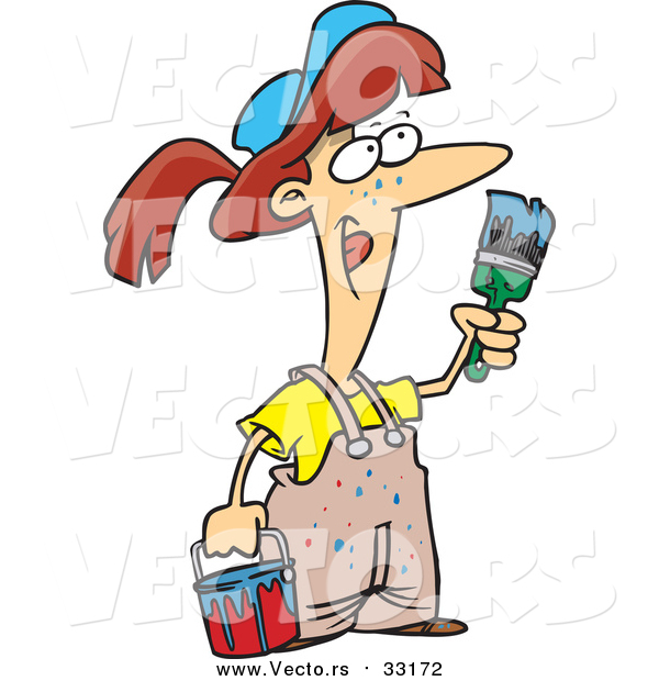 Vector of a Cartoon Red Haired Female Painter