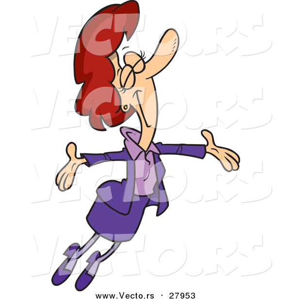 Vector of a Cartoon Red Haired White Businesswoman Jumping Happily