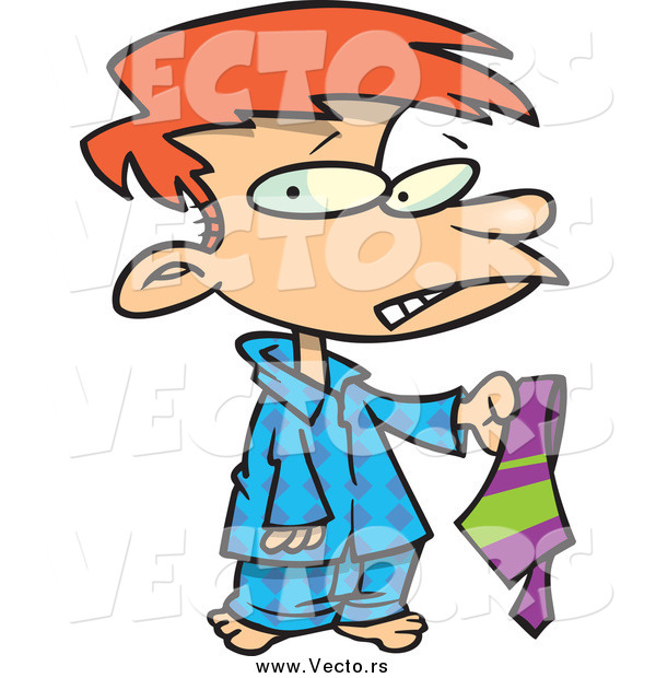 Vector of a Cartoon Red Haired White Disappointed Boy Holding a Tie