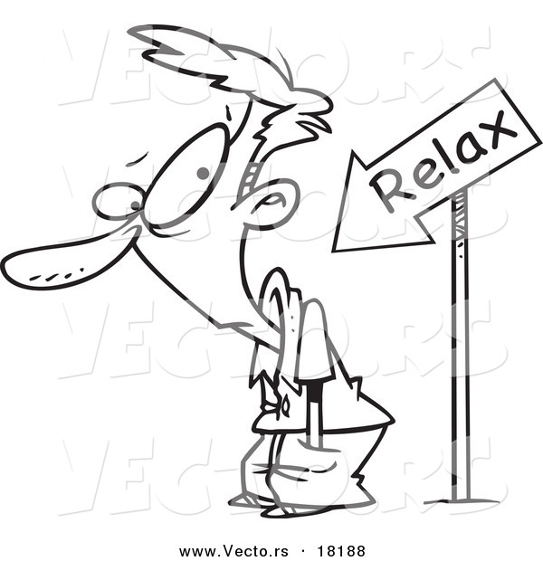 Vector of a Cartoon Relax Arrow Pointing at a Man - Outlined Coloring Page