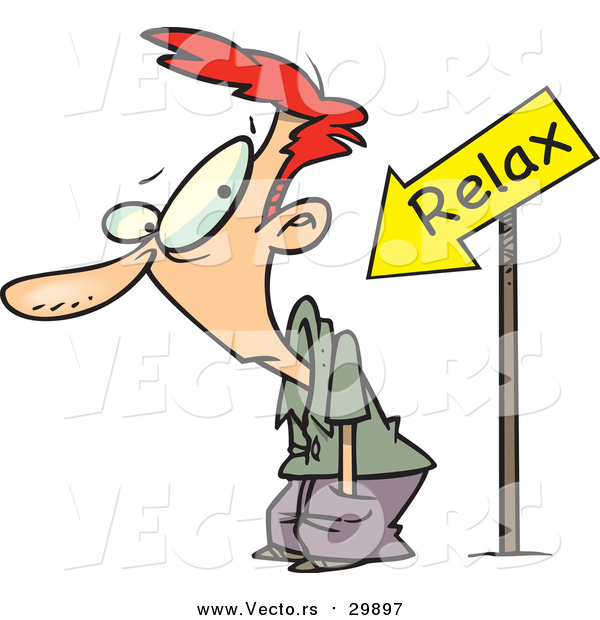 Vector of a Cartoon Relax Arrow Pointing at a Red Haired White Man