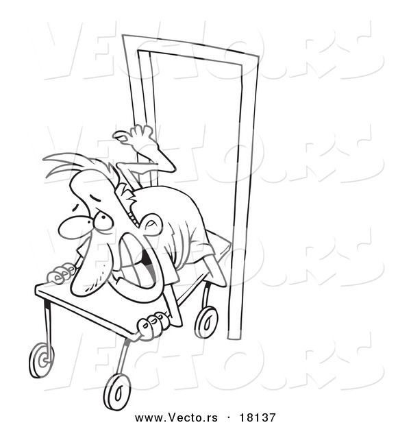 Vector of a Cartoon Reluctant Man Going into Surgery - Outlined Coloring Page
