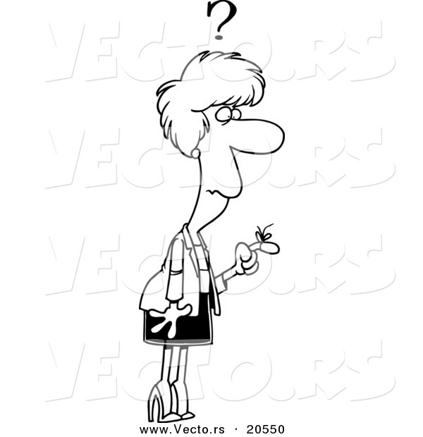Vector of a Cartoon Reminder String on a Forgetful Woman's Finger - Coloring Page Outline