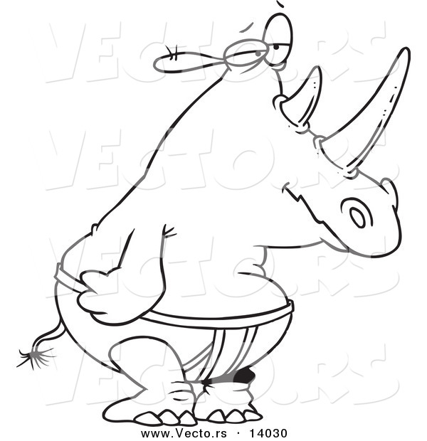 Vector of a Cartoon Rhino in Underwear - Coloring Page Outline