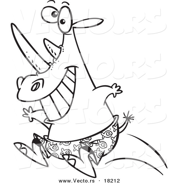 Vector of a Cartoon Rhino Jumping into a Pool - Outlined Coloring Page