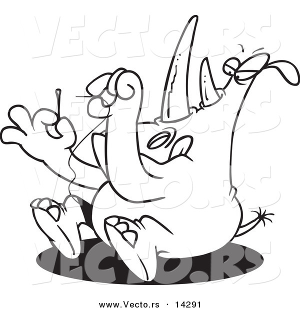 Vector of a Cartoon Rhino Threading a Needle - Coloring Page Outline