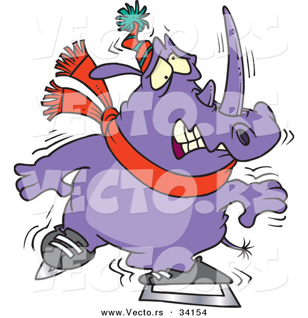 Vector of a Cartoon Rhino Trying to Ice Skate