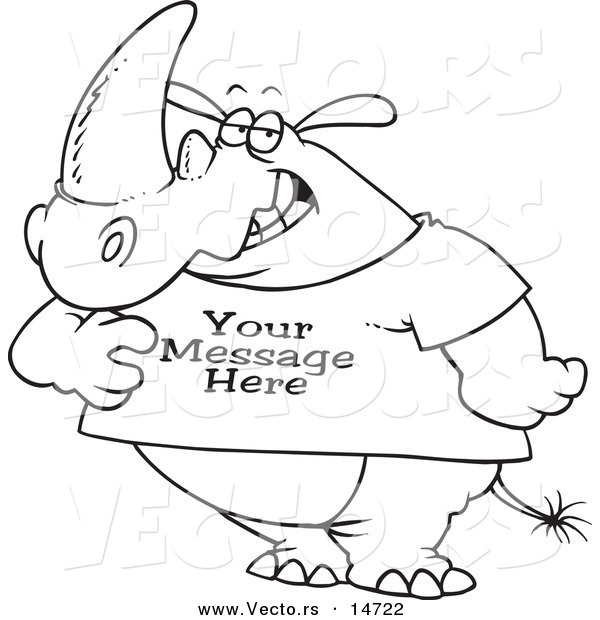 Vector of a Cartoon Rhino Wearing a T Shirt with Sample Text - Coloring Page Outline