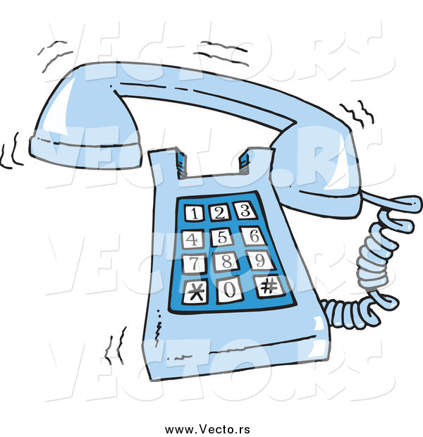 Vector of a Cartoon Ringing Blue Desk Phone