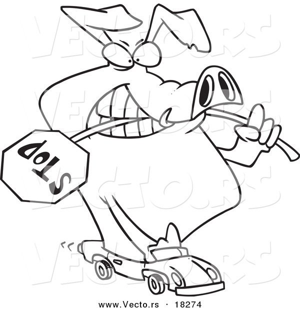 Vector of a Cartoon Road Hog Driving a Car - Outlined Coloring Page