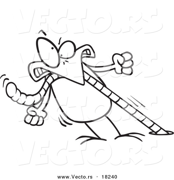 Vector of a Cartoon Robin Pulling on a Strong Worm - Outlined Coloring Page