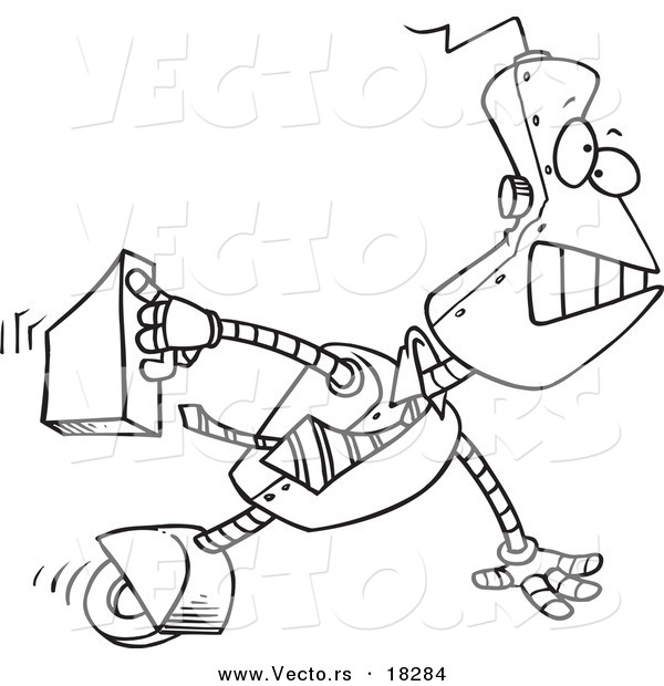 Vector of a Cartoon Robot Executive - Outlined Coloring Page