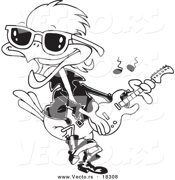 Vector of a Cartoon Rocker Robin - Outlined Coloring Page