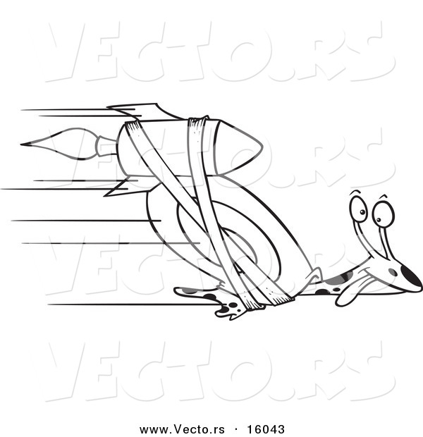 Vector of a Cartoon Rocket Strapped onto an Express Mail Snail - Outlined Coloring Page Drawing