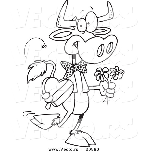 Vector of a Cartoon Romantic Cow - Coloring Page Outline