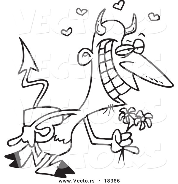 Vector of a Cartoon Romantic Devil with Candy - Outlined Coloring Page