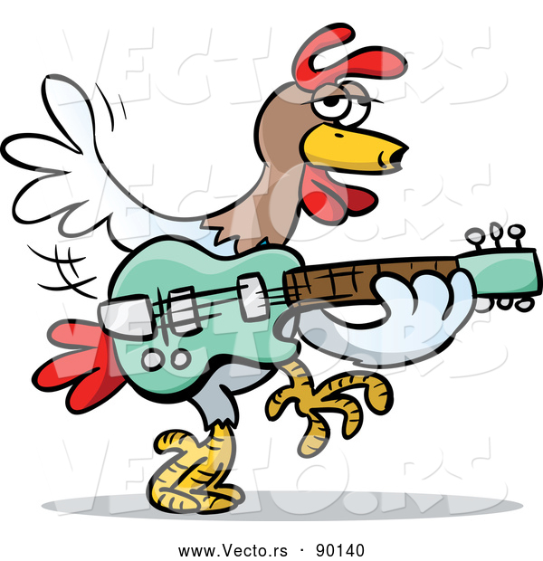 Vector of a Cartoon Rooster Playing Guitar