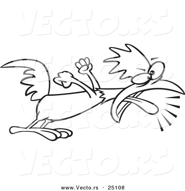Vector of a Cartoon Rooster Screaming a Wake up Call - Coloring Page Outline