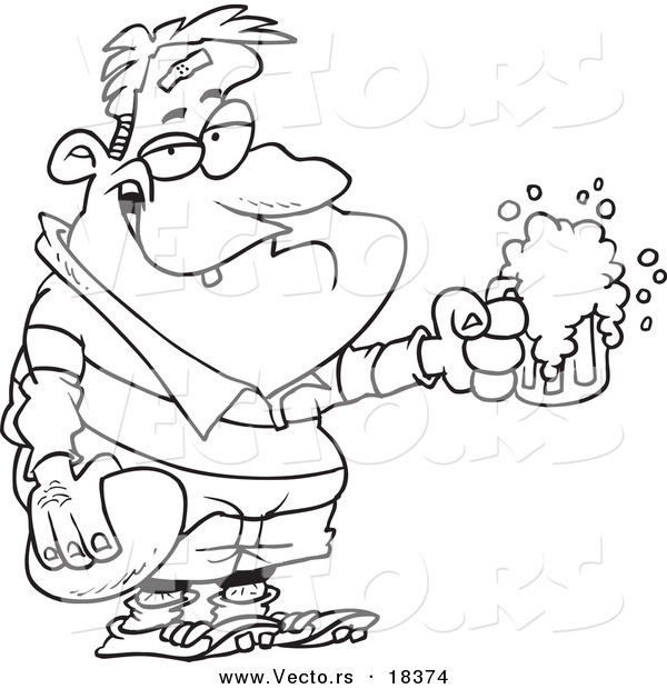 Vector of a Cartoon Rugby Football Player with Beer - Outlined Coloring Page