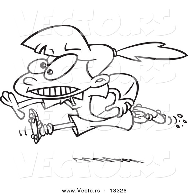 Vector of a Cartoon Rugby Girl Running with a Ball - Outlined Coloring Page