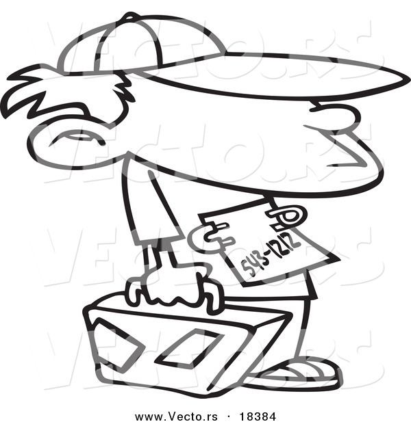 Vector of a Cartoon Runaway Boy with Luggage - Outlined Coloring Page