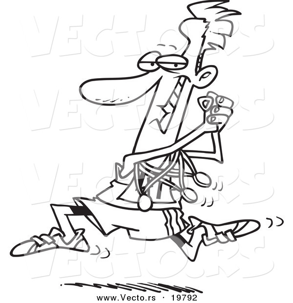 Vector of a Cartoon Runner Sporting His Medals - Outlined Coloring Page
