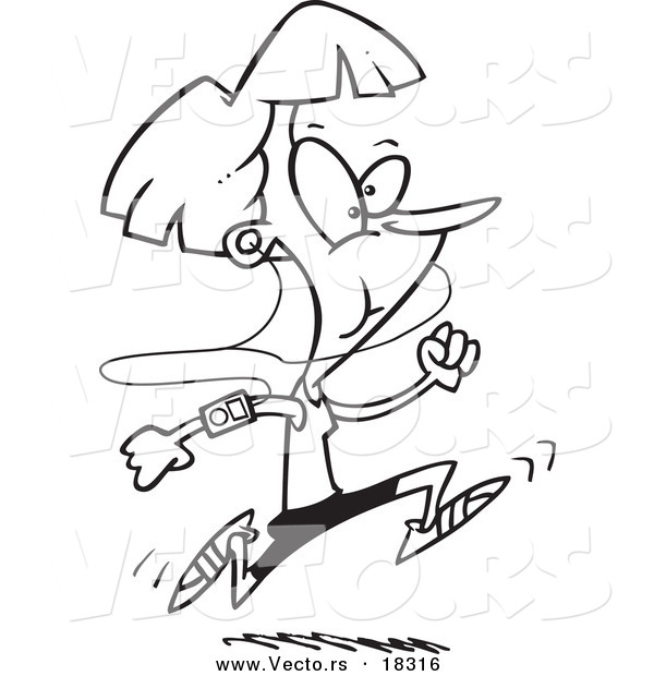 Vector of a Cartoon Runner with an Mp3 Player - Outlined Coloring Page