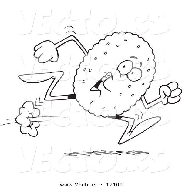 Vector of a Cartoon Running Biscuit - Coloring Page Outline