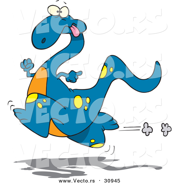 Vector of a Cartoon Running Blue Dinosaur