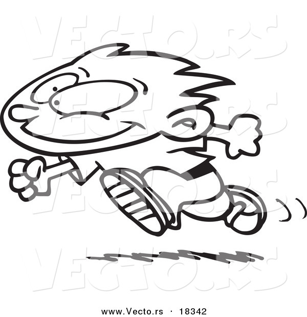 Vector of a Cartoon Running Boy - Outlined Coloring Page